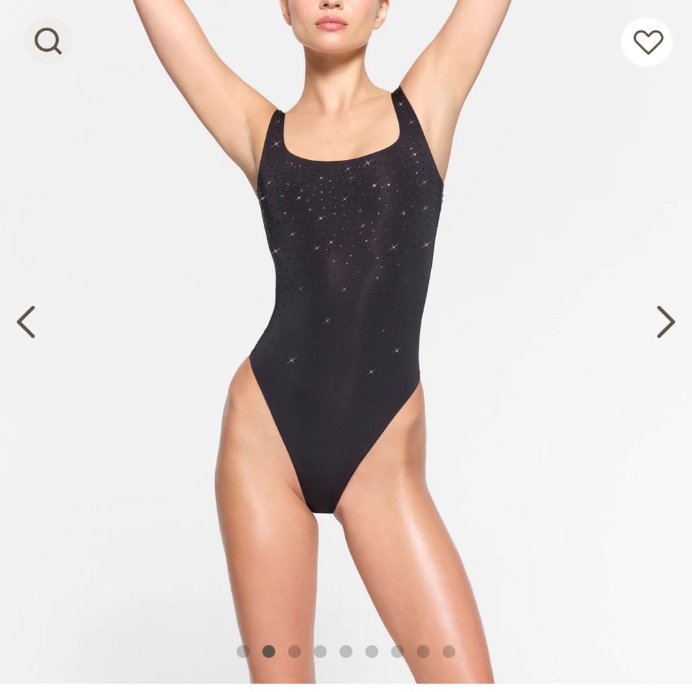 NWT SWAROVSKI x SKIMS SIZE L  JELLY SHEER SQUARE NECK BODY SUIT in box